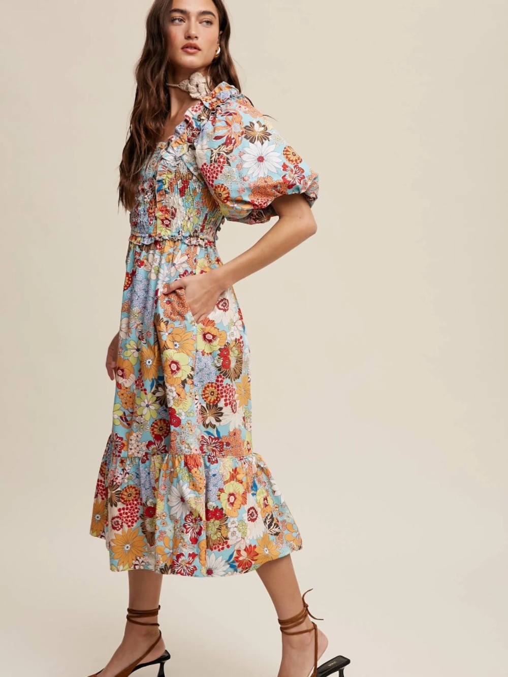 NWT Vintage Vibes Flower Print midi Dress - Picture 4 of 5
